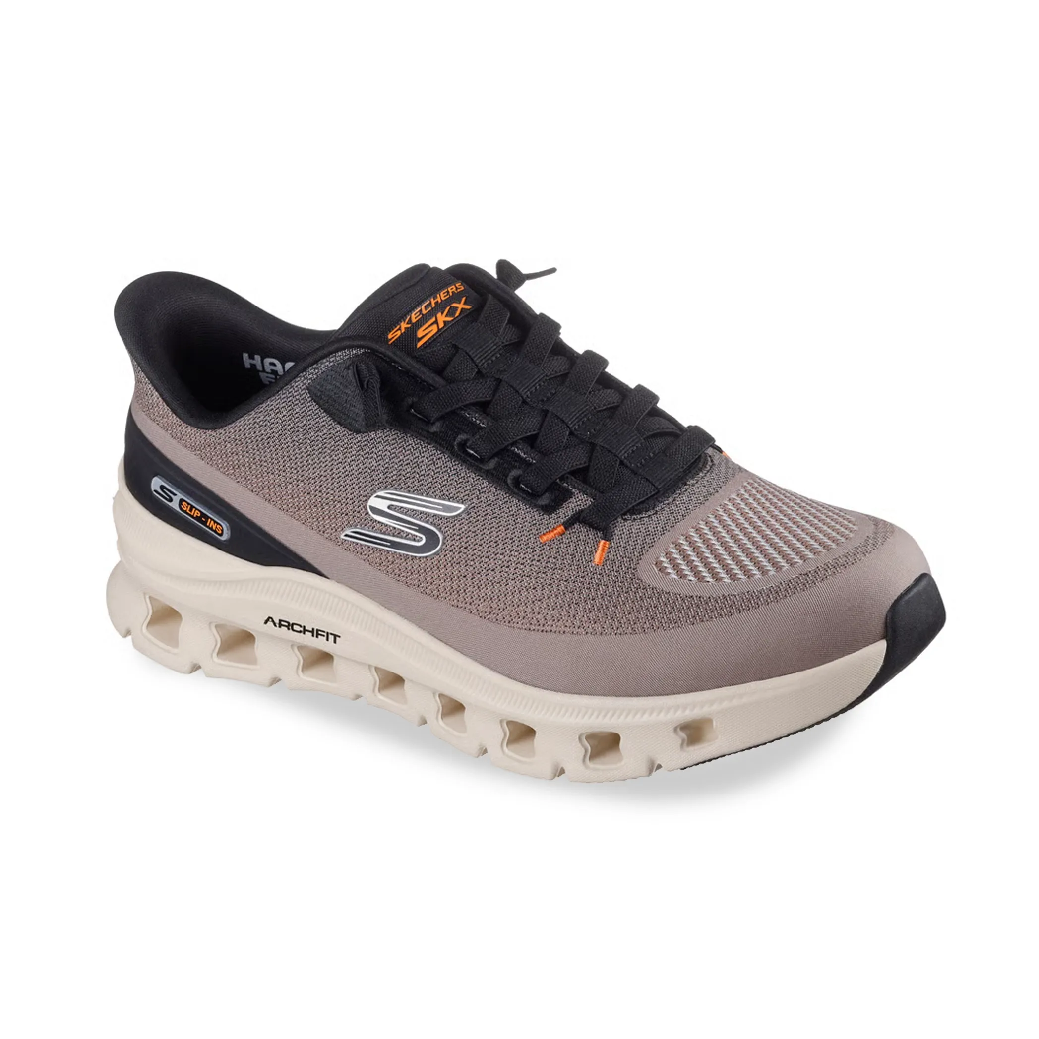 Tênis casual masculino Skechers visto de lado, destacando o design esportivo e a sola flexível.